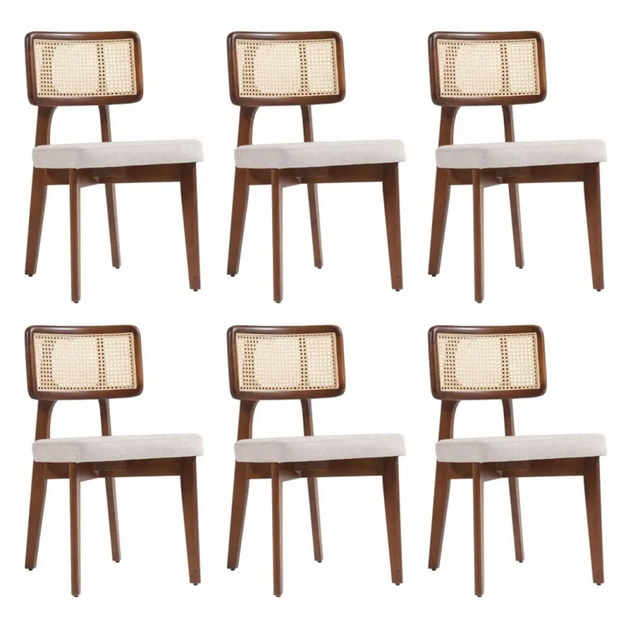 Casa Padrino Luxus Esszimmer Stuhl 6er Set Grau / Braun / Naturfarben H. 85 cm