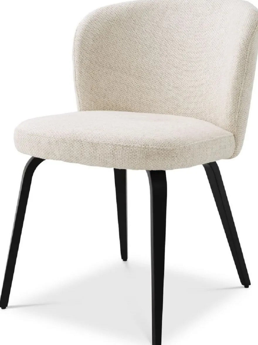 Casa Padrino Luxus Esszimmerstuhl Naturfarben / Schwarz 57 x 69 x H. 81 cm - Gepolsterter Küchenstuhl im Retro Design - Luxus Retro Esszimmer Möbel