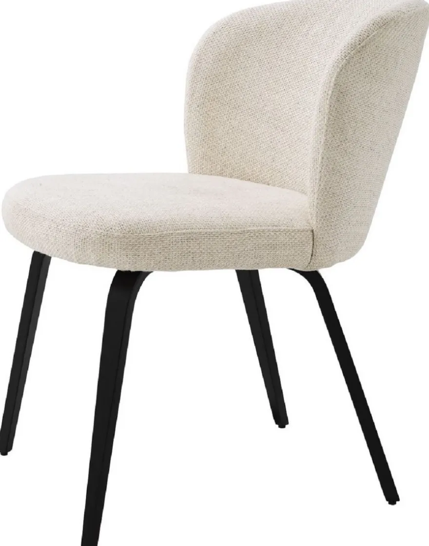 Casa Padrino Luxus Esszimmerstuhl Naturfarben / Schwarz 57 x 69 x H. 81 cm - Gepolsterter Küchenstuhl im Retro Design - Luxus Retro Esszimmer Möbel