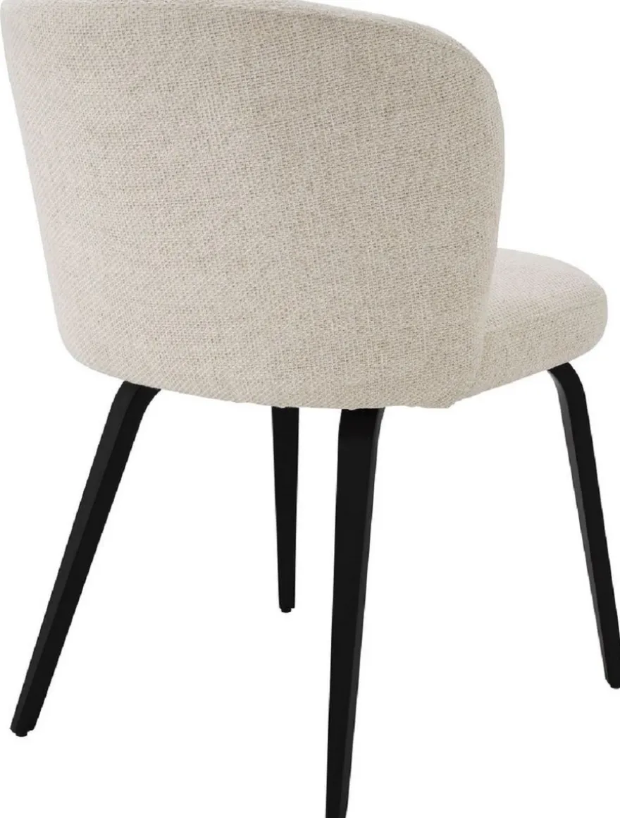 Casa Padrino Luxus Esszimmerstuhl Naturfarben / Schwarz 57 x 69 x H. 81 cm - Gepolsterter Küchenstuhl im Retro Design - Luxus Retro Esszimmer Möbel