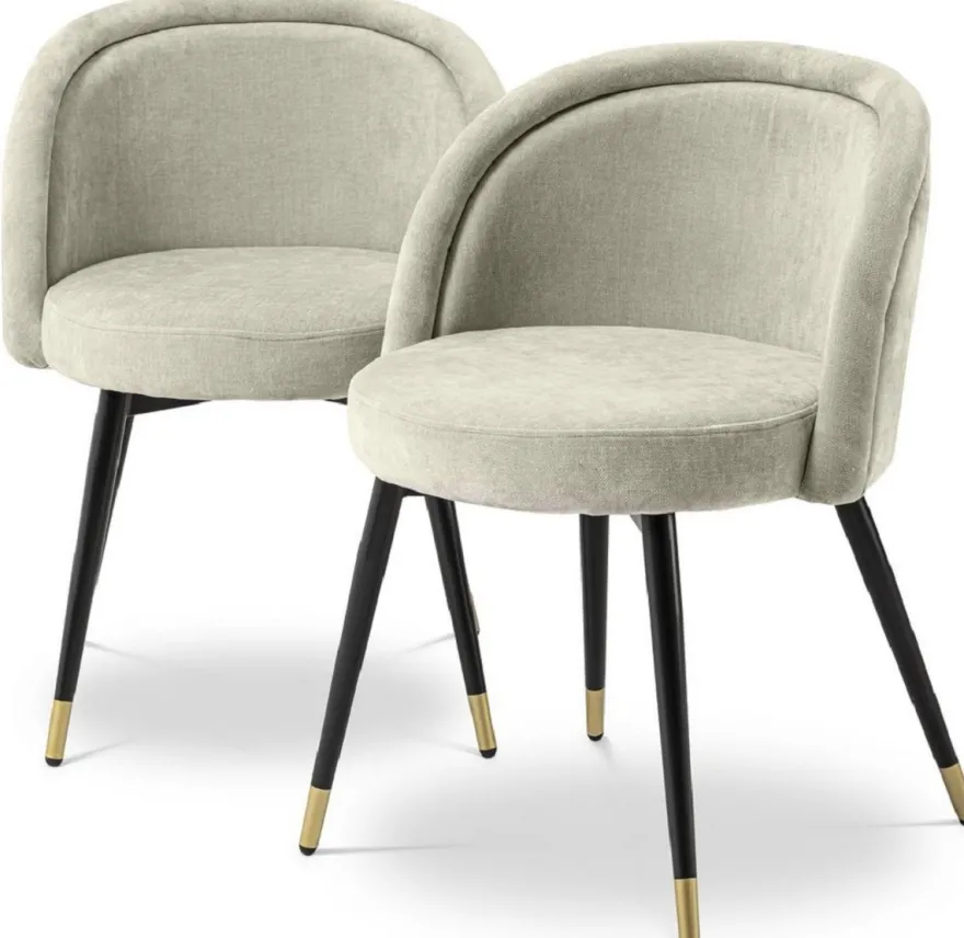 Casa Padrino Luxus Esszimmerstuhl Set Sandfarben / Schwarz / Messing 57,5 x 58 x H. 77 cm - Edle Esszimmerstühle - Luxus Esszimmer Möbel