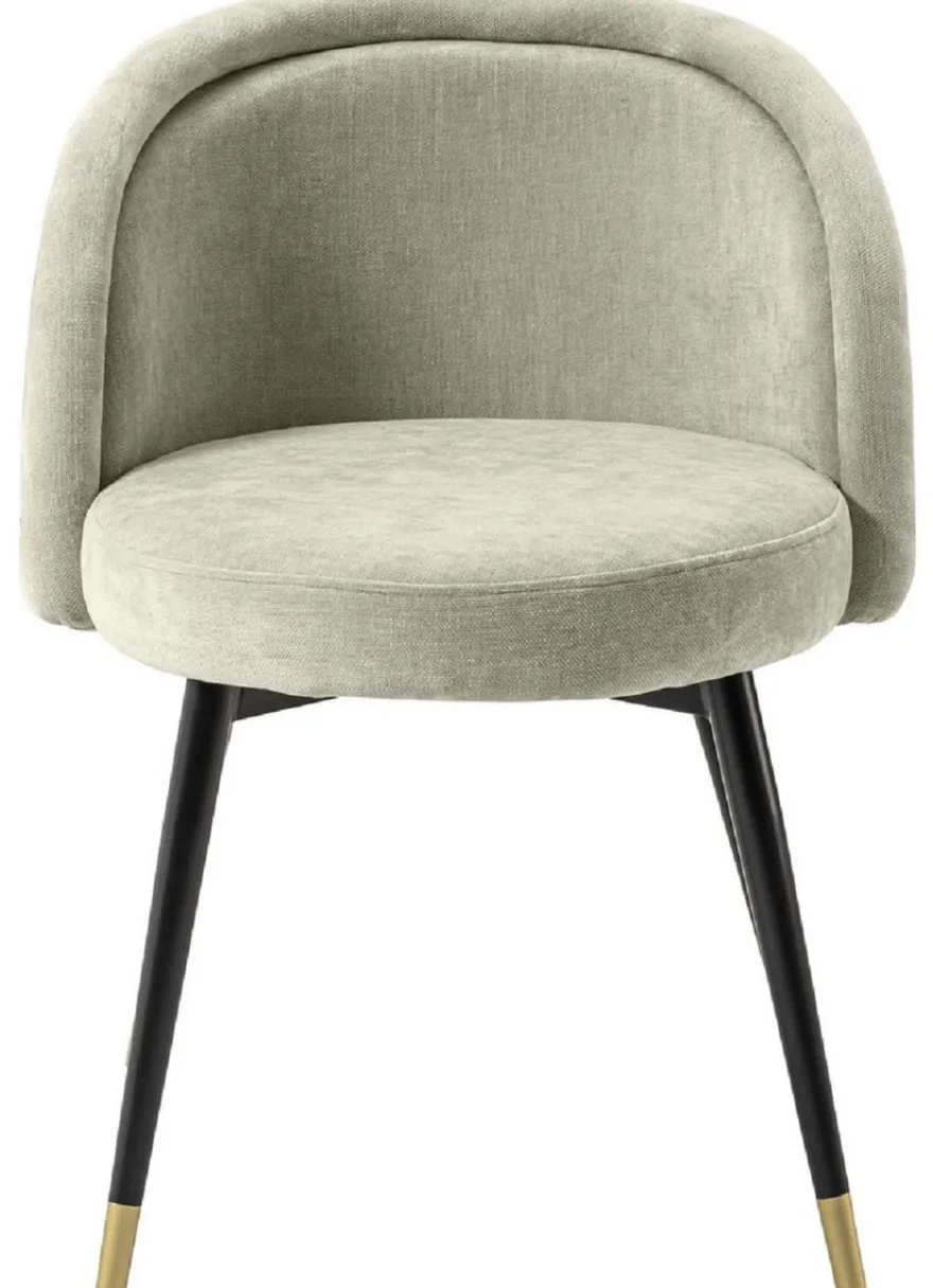 Casa Padrino Luxus Esszimmerstuhl Set Sandfarben / Schwarz / Messing 57,5 x 58 x H. 77 cm - Edle Esszimmerstühle - Luxus Esszimmer Möbel