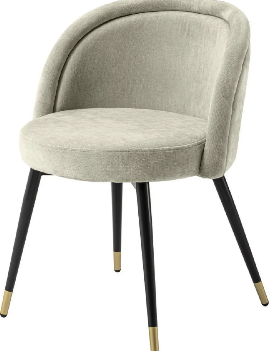 Casa Padrino Luxus Esszimmerstuhl Set Sandfarben / Schwarz / Messing 57,5 x 58 x H. 77 cm - Edle Esszimmerstühle - Luxus Esszimmer Möbel
