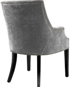 Casa Padrino Luxus Esszimmerstuhl mit Armlehnen Grau / Schwarz / Antik Messingfarben 60 x 71 x H. 92 cm - Esszimmermöbel