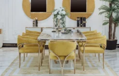 Casa Padrino Luxus Esszimmer Stuhl Set mit Armlehnen Gelb / Gold 60 x 59,8 x H. 80 cm - Küchen Stühle 8er Set - Esszimmer Möbel - Restaurant Möbel - Luxus Möbel - Luxus Einrichtung