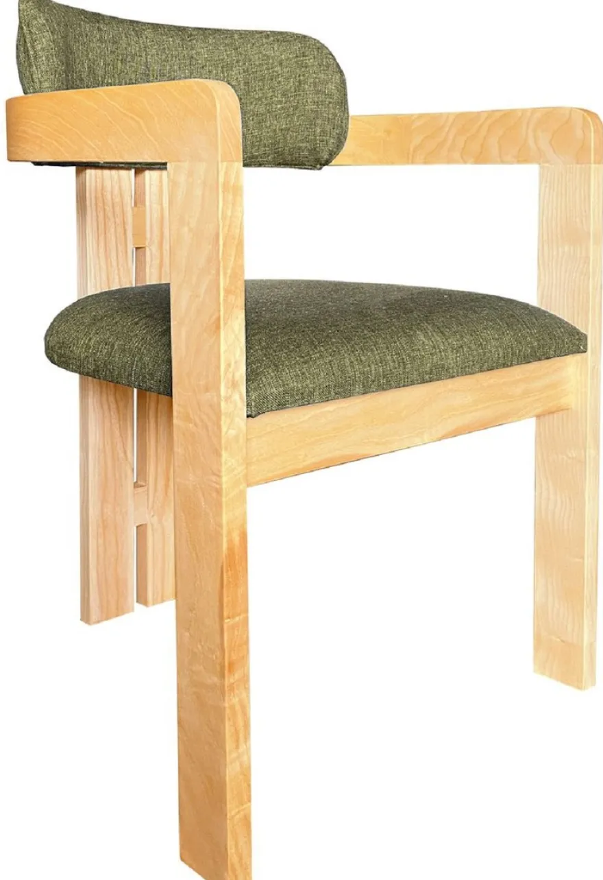 Casa Padrino Luxus Esszimmer Stuhl mit Armlehnen Grün / Naturfarben 56 x 54 x H. 82 cm - Massivholz Küchen Stuhl - Esszimmer Möbel - Restaurant Möbel - Massivholz Möbel - Luxus Möbel