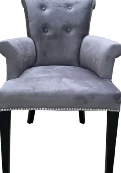 Casa Padrino Luxus Esszimmerstuhl 4er Set Grau / Schwarz - Massivholz Küchenstühle mit Armlehnen und edlem Samtstoff - Luxus Esszimmer & Restaurant Möbel