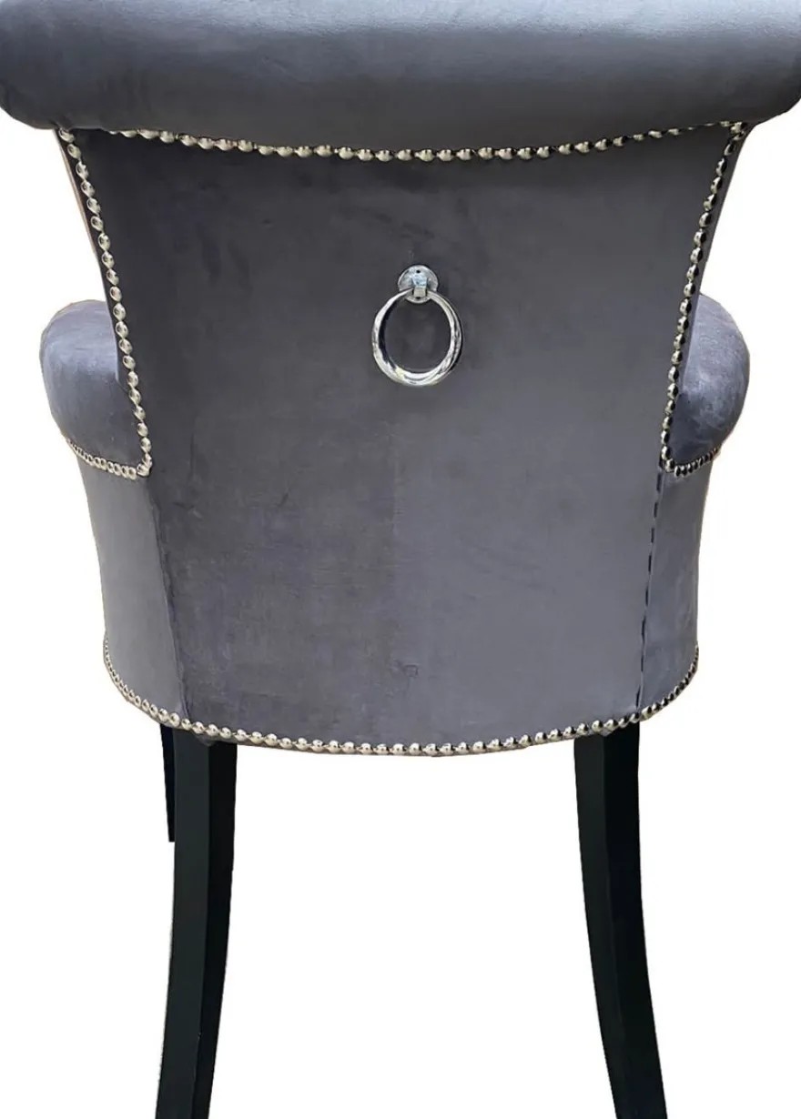 Casa Padrino Luxus Esszimmerstuhl 4er Set Grau / Schwarz - Massivholz Küchenstühle mit Armlehnen und edlem Samtstoff - Luxus Esszimmer & Restaurant Möbel