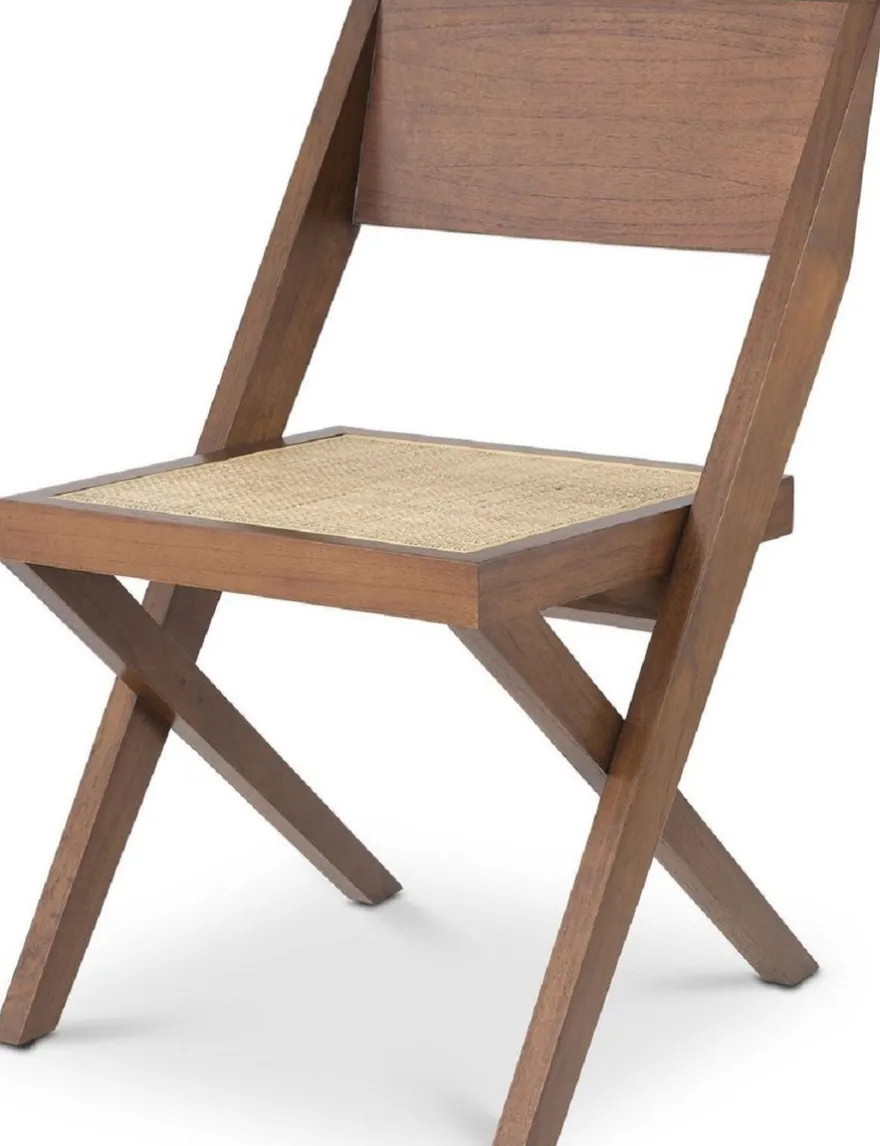 Casa Padrino Luxus Esszimmerstuhl Braun / Naturfarben 53 x 56 x H. 85 cm - Massivholz Stuhl mit Rattangeflecht - Luxus Esszimmer Möbel