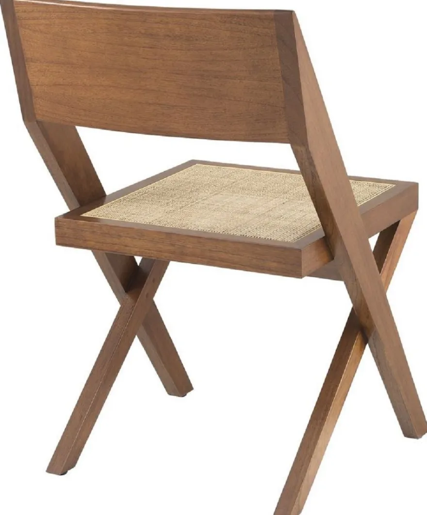 Casa Padrino Luxus Esszimmerstuhl Braun / Naturfarben 53 x 56 x H. 85 cm - Massivholz Stuhl mit Rattangeflecht - Luxus Esszimmer Möbel