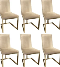 Casa Padrino Luxus Esszimmer Stuhl Set Creme / Gold 50 x 60 x H. 100 cm - Edles Küchen Stühle 6er Set - Luxus Esszimmer Möbel