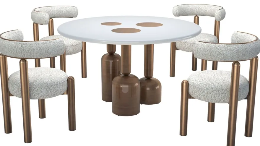 Casa Padrino Luxus Esszimmer Stuhl mit gebogener Rückenlehne Weiß / Bronze - Esszimmer Möbel