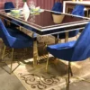 Casa Padrino Luxus Esszimmerstuhl 6er Set Blau / Gold 54 x 53 x H. 98 cm - Luxus Küchen Stühle - Esszimmer Möbel - Küchen Möbel - Luxus Möbel - Luxus Einrichtung - Esszimmer Einrichtung