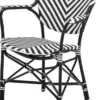 Casa Padrino Luxus Esszimmer Stuhl mit Armlehnen Weiß / Schwarz 63 x 54 x H. 87 cm - Luxus Rattan Garten Stuhl - Esszimmer Möbel - Garten Möbel - Rattan Möbel - Luxus Möbel