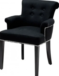 Casa Padrino Luxus Esszimmerstuhl 6er Set Schwarz - Massivholz Küchenstühle mit Armlehnen und edlem Samtstoff - Luxus Esszimmer & Restaurant Möbel