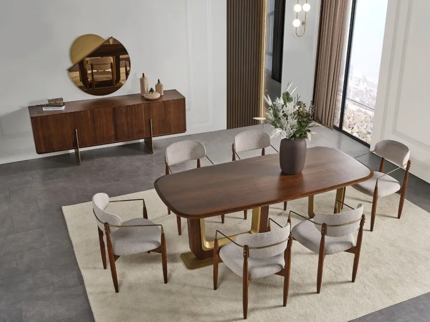 Casa Padrino Luxus Esszimmerstuhl 6er Set mit Armlehnen Grau / Braun / Messing 69 x 52 x H. 90 cm - Esszimmer Möbel - Restaurant Möbel - Esszimmer Einrichtung - Luxus Möbel - Luxus Einrichtung