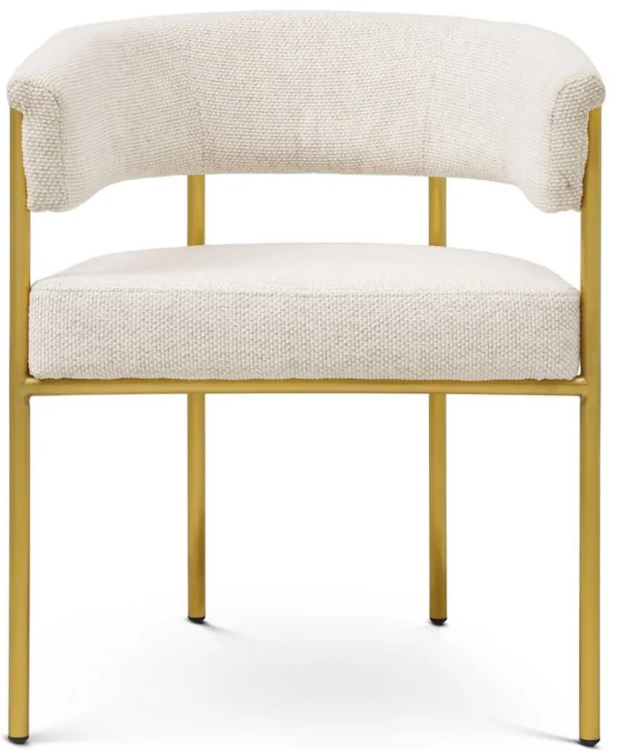 Casa Padrino Luxus Esszimmer Stuhl mit Armlehnen Cremeweiß / Messing - Esszimmer Möbel