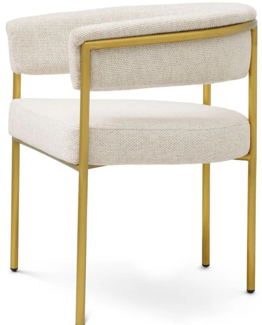 Casa Padrino Luxus Esszimmer Stuhl mit Armlehnen Cremeweiß / Messing - Esszimmer Möbel