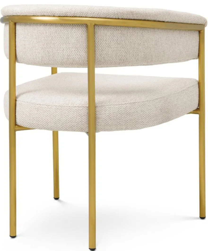 Casa Padrino Luxus Esszimmer Stuhl mit Armlehnen Cremeweiß / Messing - Esszimmer Möbel