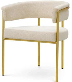 Casa Padrino Luxus Esszimmer Stuhl mit Armlehnen Cremeweiß / Messing - Esszimmer Möbel