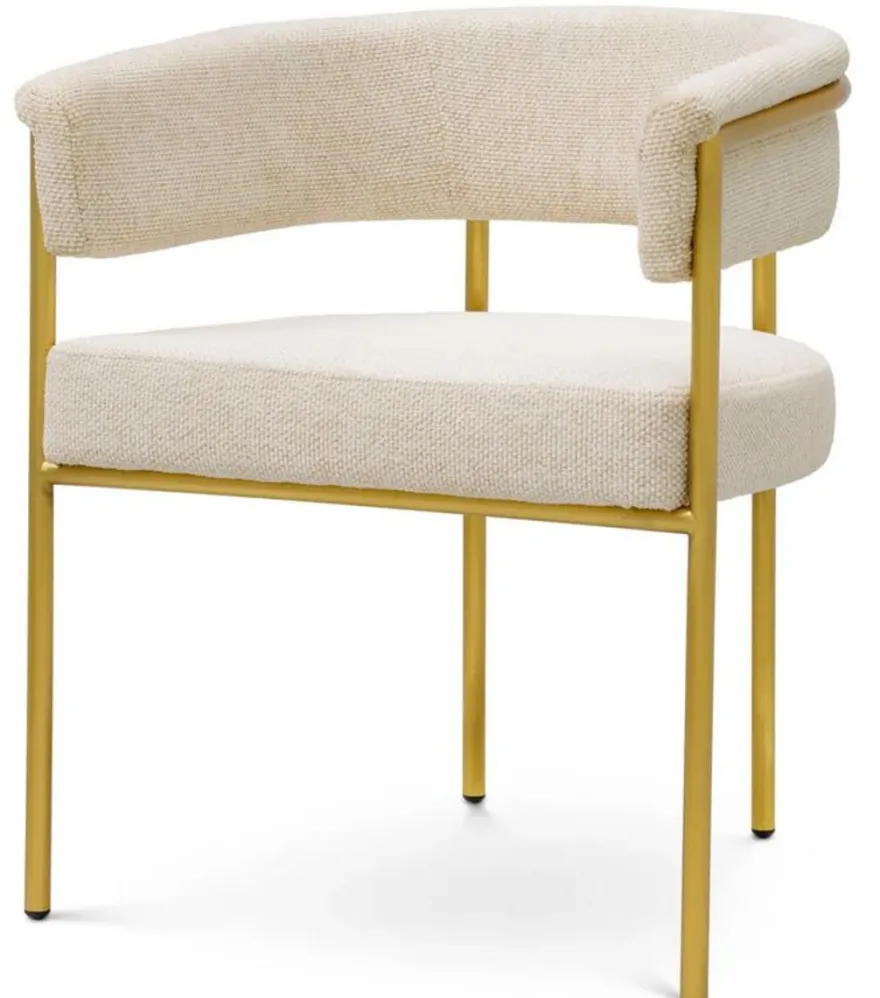 Casa Padrino Luxus Esszimmer Stuhl mit Armlehnen Cremeweiß / Messing - Esszimmer Möbel