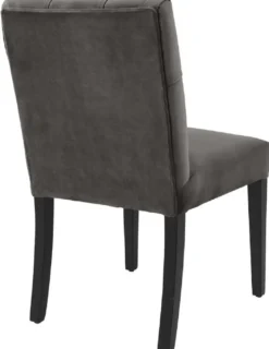 Casa Padrino Luxus Esszimmerstuhl Grau / Schwarz 51 x 64 x H. 90 cm - Chesterfield Küchenstuhl mit edlem Samtstoff - Luxus Esszimmer Möbel