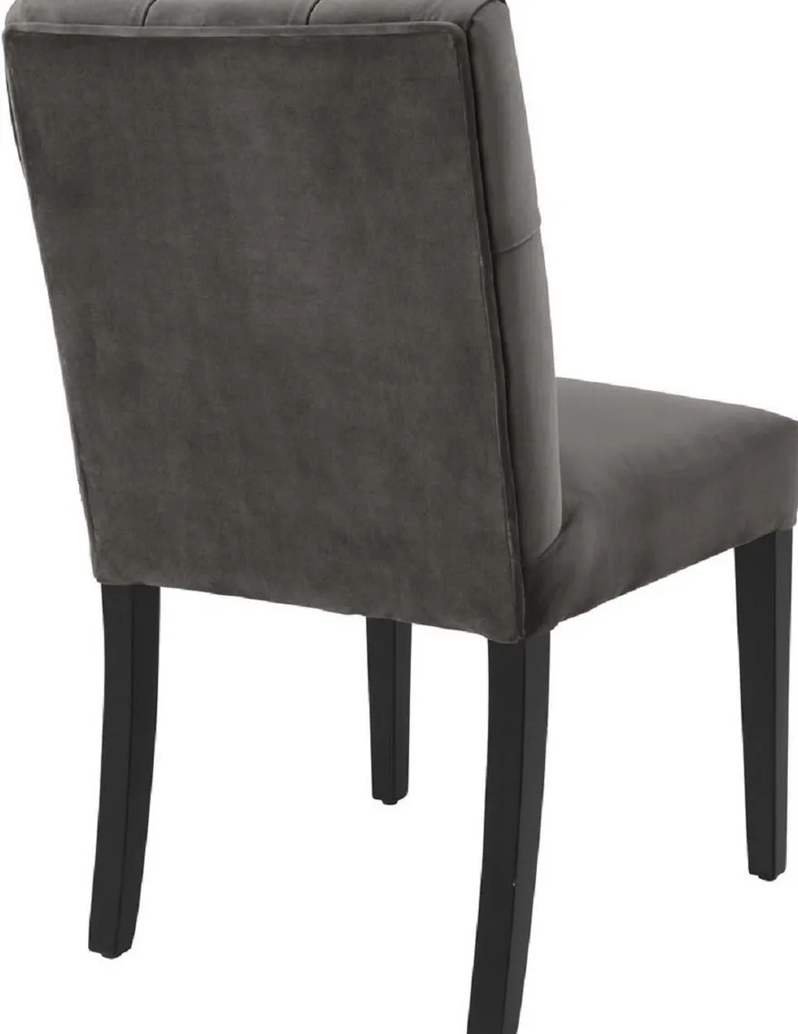 Casa Padrino Luxus Esszimmerstuhl Grau / Schwarz 51 x 64 x H. 90 cm - Chesterfield Küchenstuhl mit edlem Samtstoff - Luxus Esszimmer Möbel