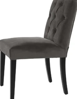 Casa Padrino Luxus Esszimmerstuhl Grau / Schwarz 51 x 64 x H. 90 cm - Chesterfield Küchenstuhl mit edlem Samtstoff - Luxus Esszimmer Möbel
