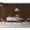 Casa Padrino Luxus Esszimmer Set Weiß / Braun / Grau - 1 Esstisch und 6 Esszimmer Stühle mit Armlehnen
