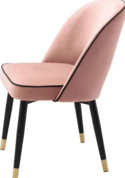 Casa Padrino Luxus Esszimmerstuhl Set Rosa / Schwarz / Messing 53 x 56 x H. 84 cm - Esszimmerstühle mit edlem Samtstoff - Esszimmer Möbel