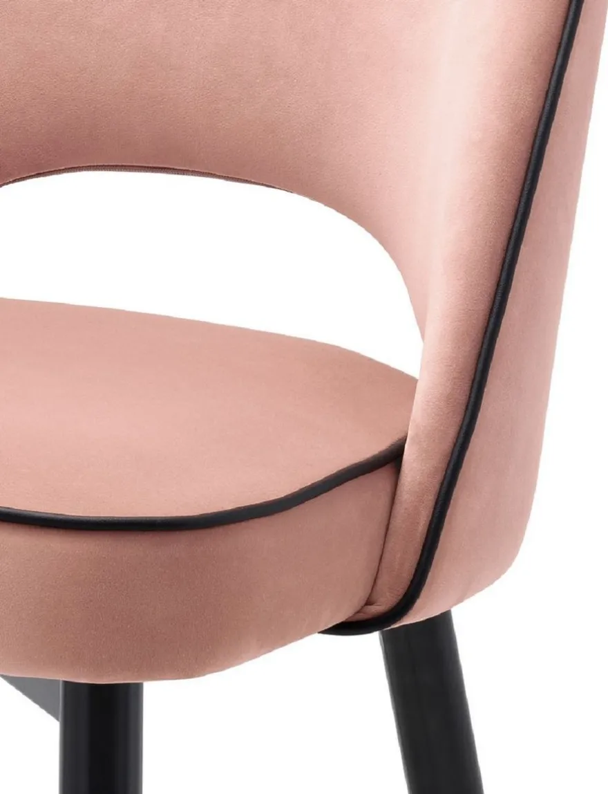 Casa Padrino Luxus Esszimmerstuhl Set Rosa / Schwarz / Messing 53 x 56 x H. 84 cm - Esszimmerstühle mit edlem Samtstoff - Esszimmer Möbel