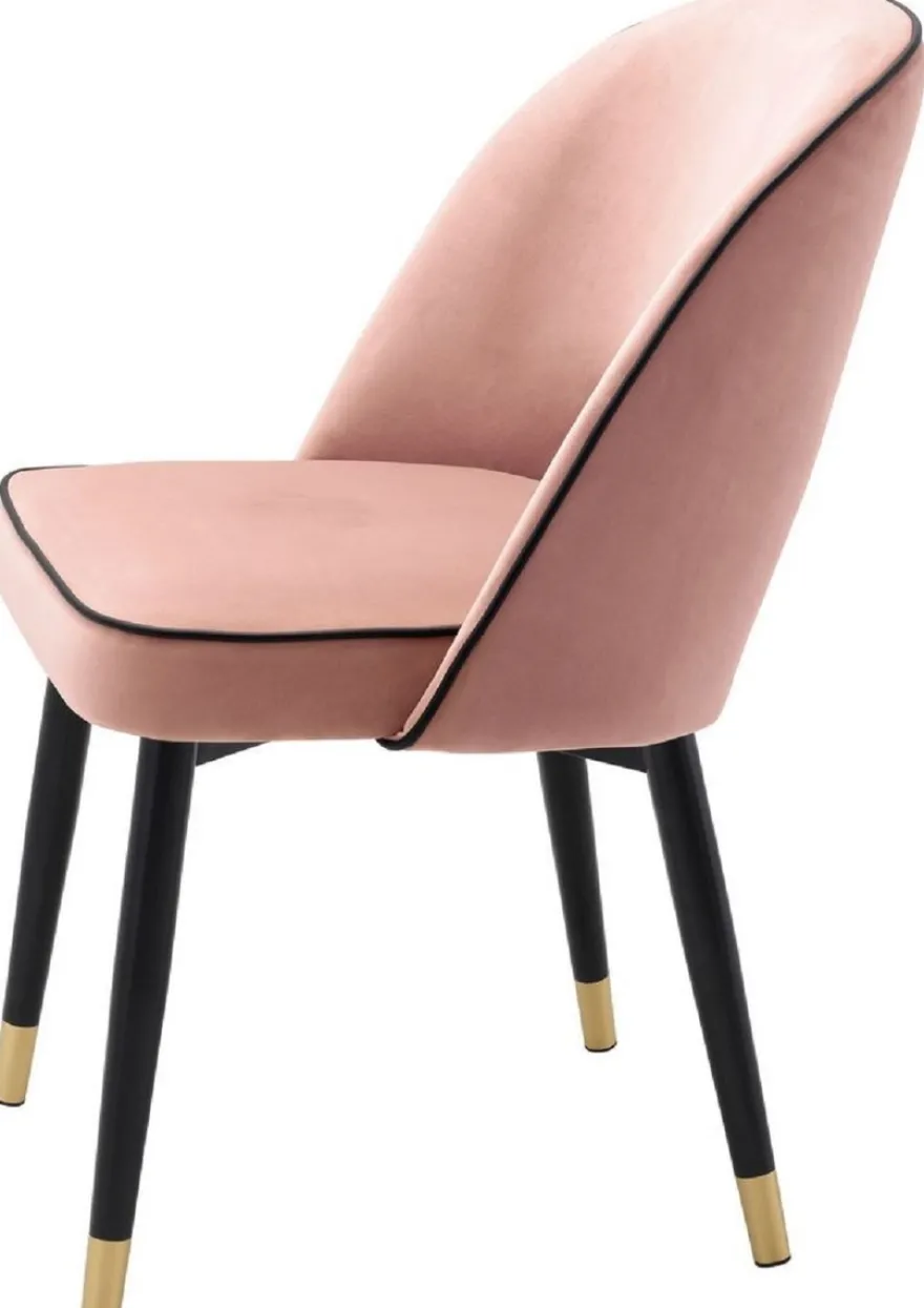Casa Padrino Luxus Esszimmerstuhl Set Rosa / Schwarz / Messing 53 x 56 x H. 84 cm - Esszimmerstühle mit edlem Samtstoff - Esszimmer Möbel