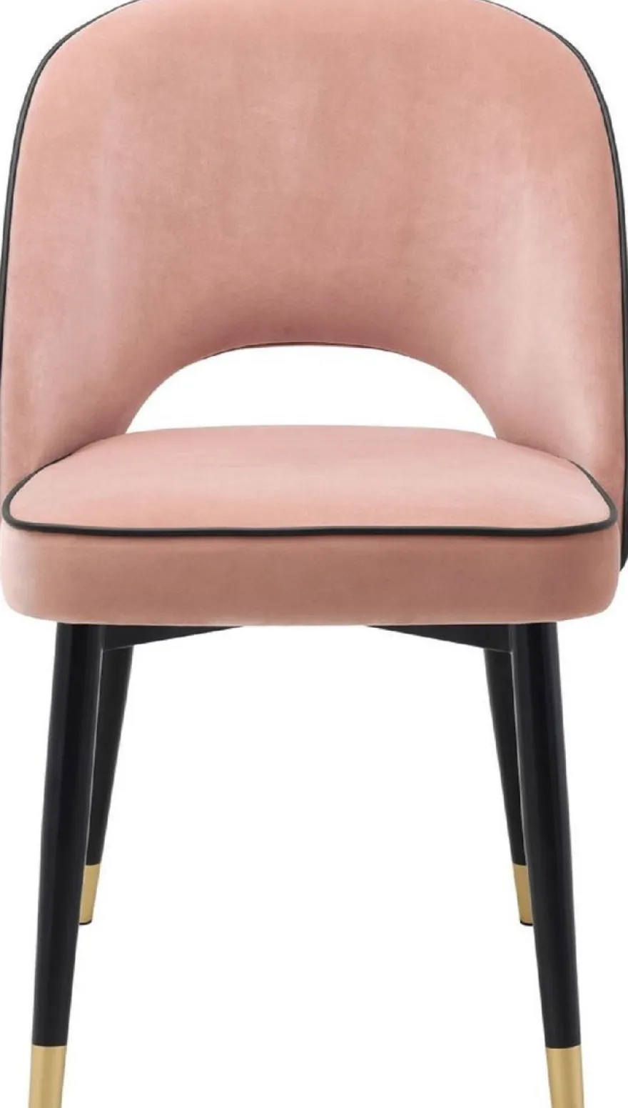 Casa Padrino Luxus Esszimmerstuhl Set Rosa / Schwarz / Messing 53 x 56 x H. 84 cm - Esszimmerstühle mit edlem Samtstoff - Esszimmer Möbel