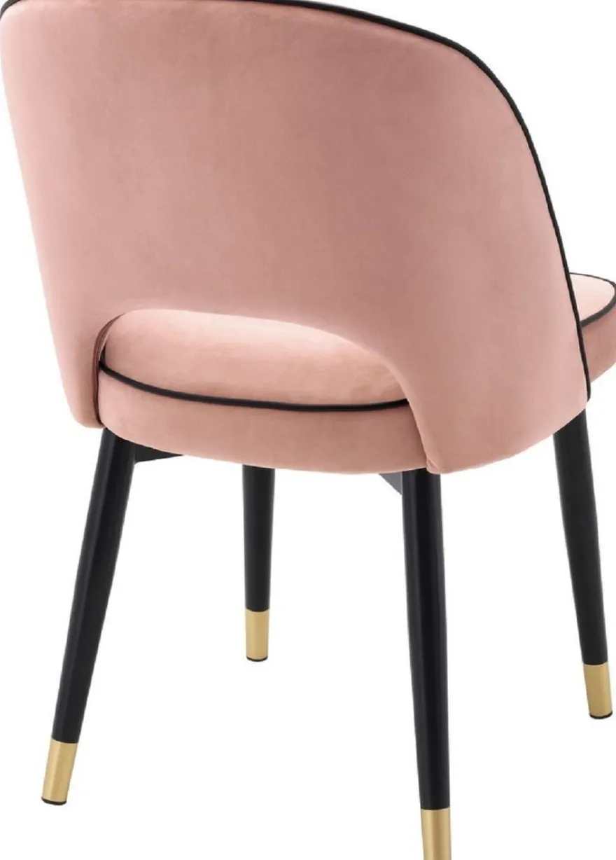 Casa Padrino Luxus Esszimmerstuhl Set Rosa / Schwarz / Messing 53 x 56 x H. 84 cm - Esszimmerstühle mit edlem Samtstoff - Esszimmer Möbel
