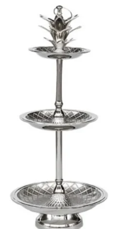 Casa Padrino Luxus Etagere Ananas 3-Stufig Silber Ø 26 x H. 59 cm - Gastronomie Accessoires