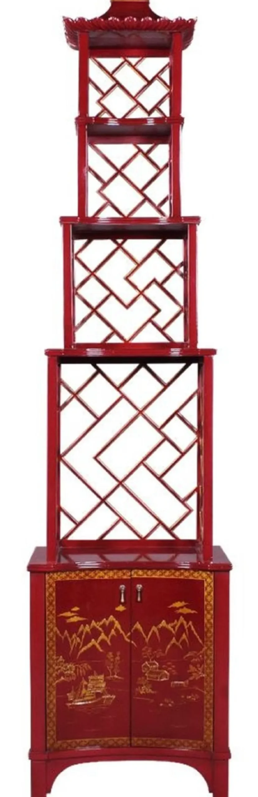 Casa Padrino Luxus Etagere im chinesischen Stil Rot / Gold 54 x 37 x H. 219 cm - Hotel & Restaurant Accessoires