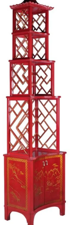 Casa Padrino Luxus Etagere im chinesischen Stil Rot / Gold 54 x 37 x H. 219 cm - Hotel & Restaurant Accessoires