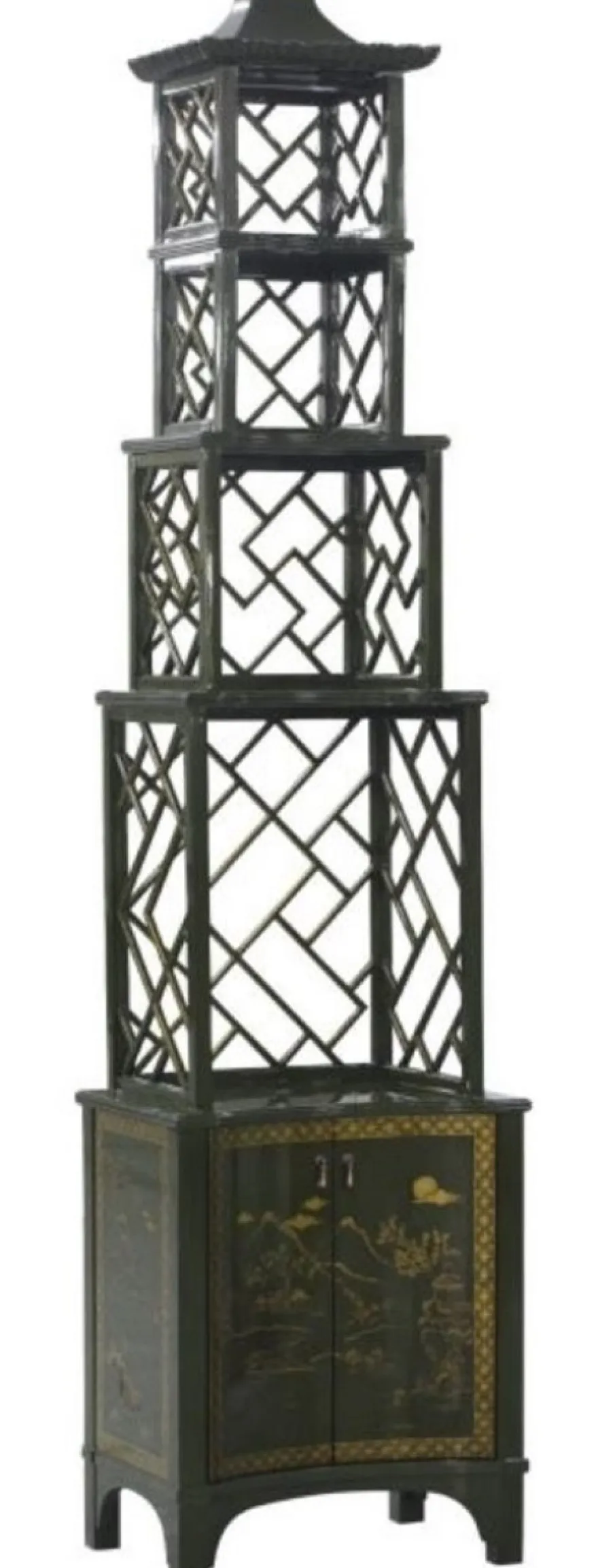 Casa Padrino Luxus Etagere im chinesischen Stil Grün / Gold 54 x 37 x H. 219 cm - Hotel & Restaurant Accessoires