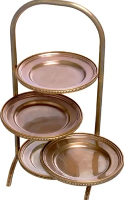 Casa Padrino Luxus Etagere mit Tragegriff Vintage Messing 21 x 18,5 x H. 47,5 cm - Gastronomie Accessoires - Restaurant Accessoires - Hotel Accessoires - Luxus Accessoires - Luxus Qualität