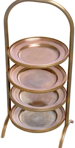 Casa Padrino Luxus Etagere mit Tragegriff Vintage Messing 21 x 18,5 x H. 47,5 cm - Gastronomie Accessoires - Restaurant Accessoires - Hotel Accessoires - Luxus Accessoires - Luxus Qualität