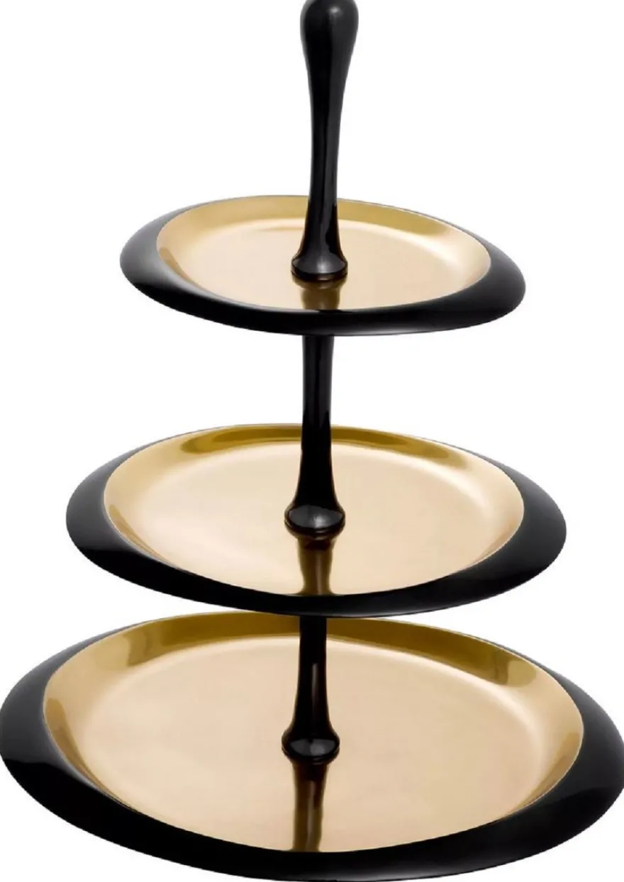Casa Padrino Luxus Etagere Schwarz / Gold 35 x 26 x H. 48,5 cm - Ovale Kuchen & Keks Etagere - Gastronomie Accessoires - Restaurant Accessoires - Hotel Accessoires - Luxus Accessoires