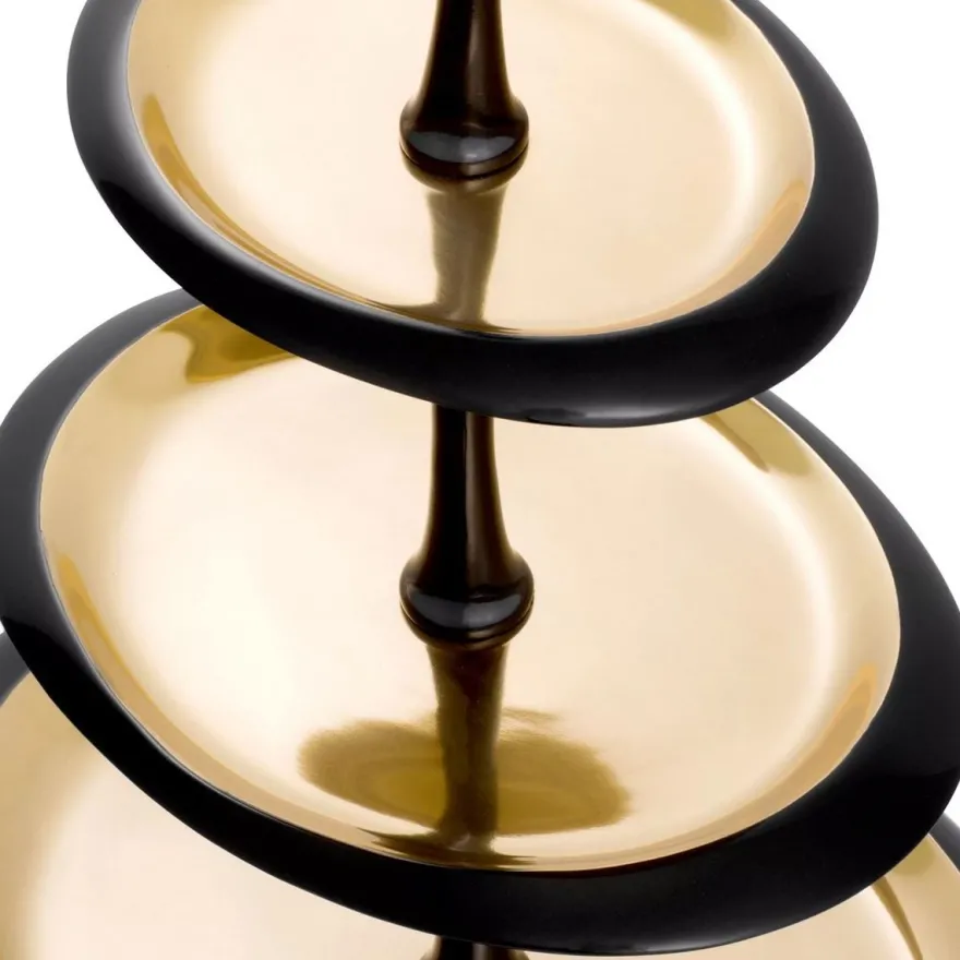 Casa Padrino Luxus Etagere Schwarz / Gold 35 x 26 x H. 48,5 cm - Ovale Kuchen & Keks Etagere - Gastronomie Accessoires - Restaurant Accessoires - Hotel Accessoires - Luxus Accessoires