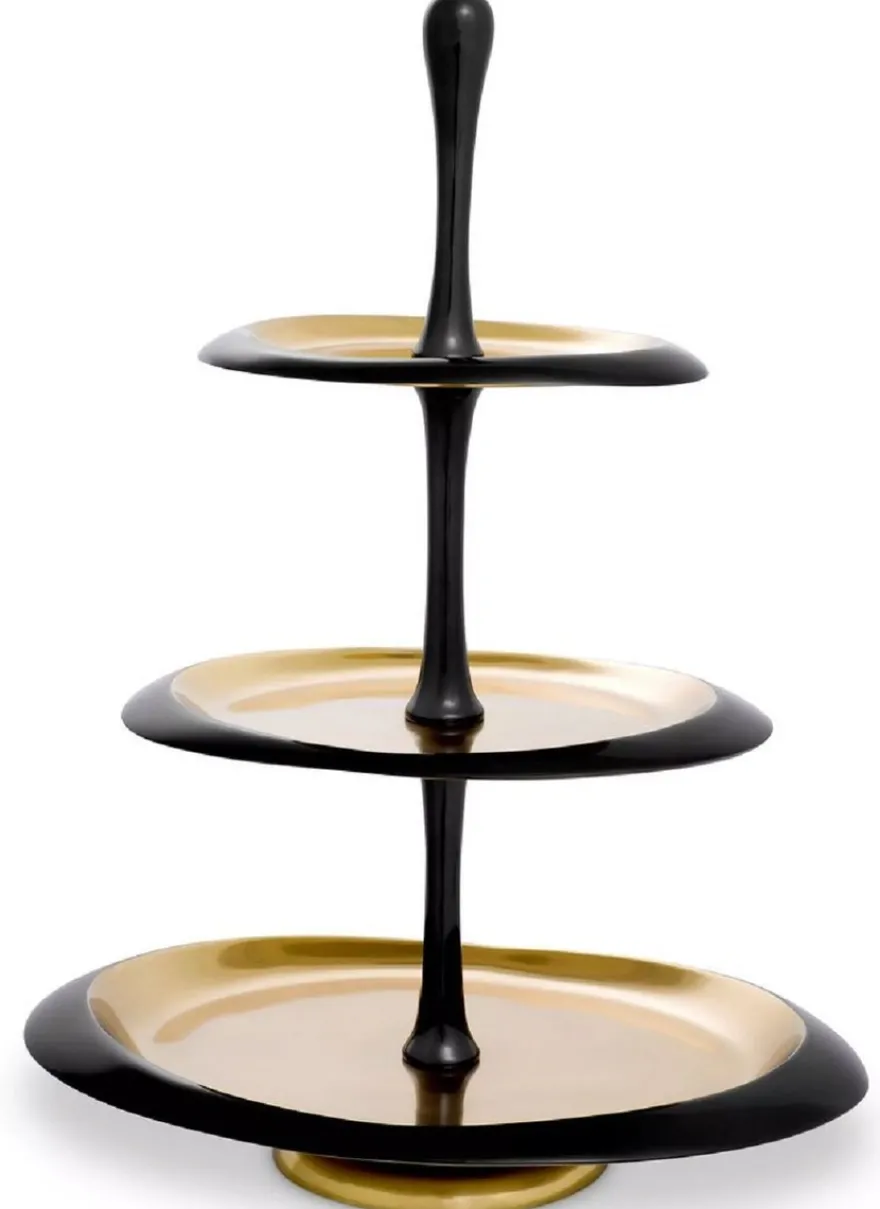 Casa Padrino Luxus Etagere Schwarz / Gold 35 x 26 x H. 48,5 cm - Ovale Kuchen & Keks Etagere - Gastronomie Accessoires - Restaurant Accessoires - Hotel Accessoires - Luxus Accessoires