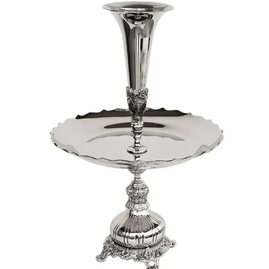 Casa Padrino Luxus Etagere Silber Ø 29 x H. 45 cm - Obstschale mit Vasenaufsatz