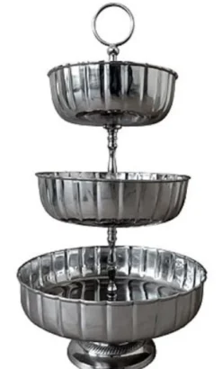 Casa Padrino Luxus Etagere 3-Stufig mit Tragegriff Silber Ø 28 x H. 52 cm - Hotel & Restaurant Accessoires