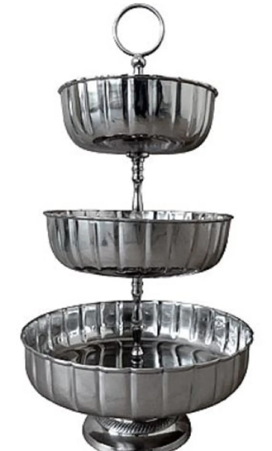Casa Padrino Luxus Etagere 3-Stufig mit Tragegriff Silber Ø 28 x H. 52 cm - Hotel & Restaurant Accessoires