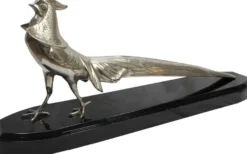 Casa Padrino Luxus Fasan Skulptur Bronze vernickelt auf Holzsockel - Figur Vogel - Edel & Prunkvoll