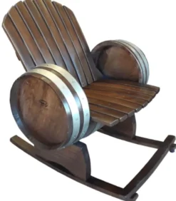 Casa Padrino Luxus Fass Schaukelstuhl Dunkelbraun / Silber 82 x 92 x H. 92 cm - Handgefertigter Massivholz Weinfass Stuhl - Garten Terrassen Gastronomie Möbel