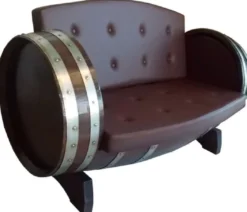 Casa Padrino Luxus Fass Sofa Braun / Silber 130 x 65 x H. 85 cm - Gepolstertes Massivholz Weinfass Sofa - Garten Terrassen Gastronomie Möbel