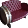 Casa Padrino Luxus Fass Sofa Bordeauxrot / Braun / Silber 160 x 65 x H. 85 cm - Gepolstertes Massivholz Weinfass Sofa - Garten Terrassen Gastronomie Möbel
